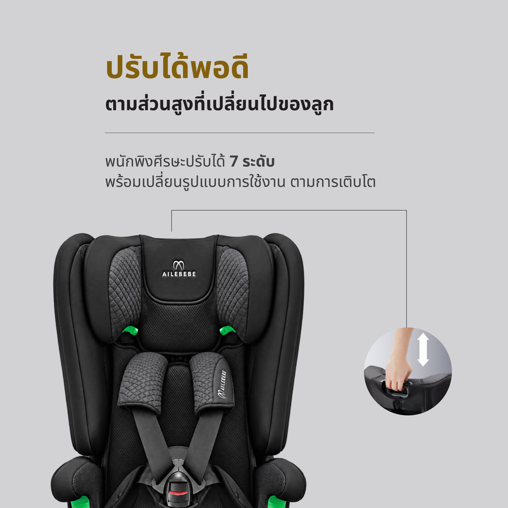 คาร์ซีทเด็กโต 1–10 ปี AILEBEBE รุ่น PAPATTO R2 สีดำ_2